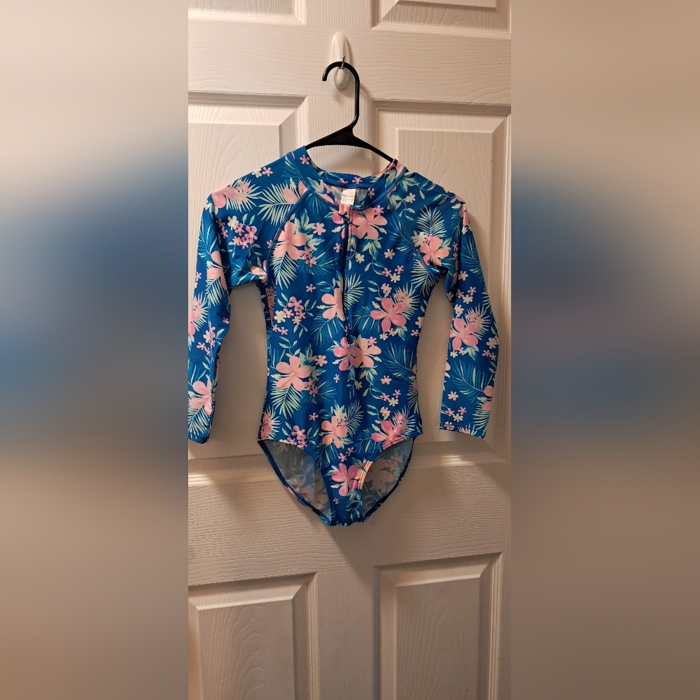 Girls Floral Sleeved Swimsuit Sz 11-12